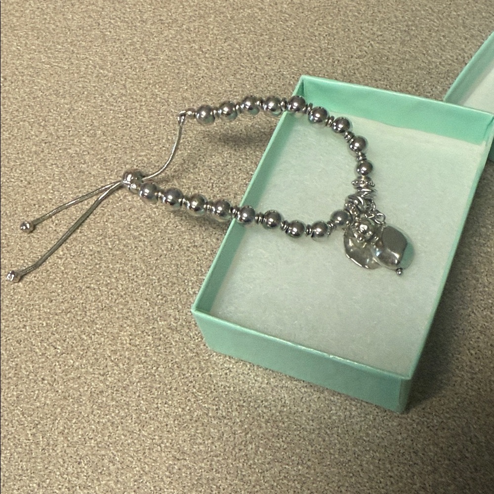 JTV Rhodium plated Silver Beaded Bracelet with Charms